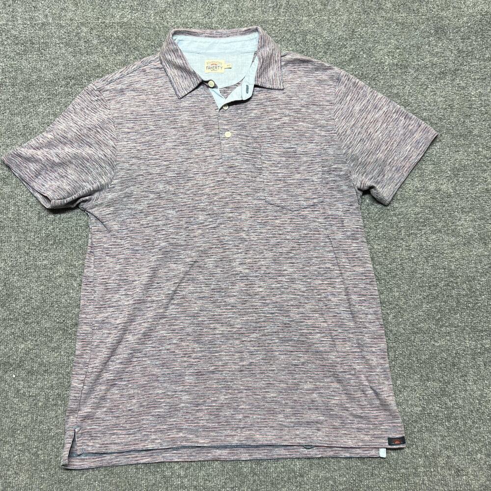 Faherty Polo Shirt Mens Medium Red Blue Striped Jersey Cotton Blend Casual